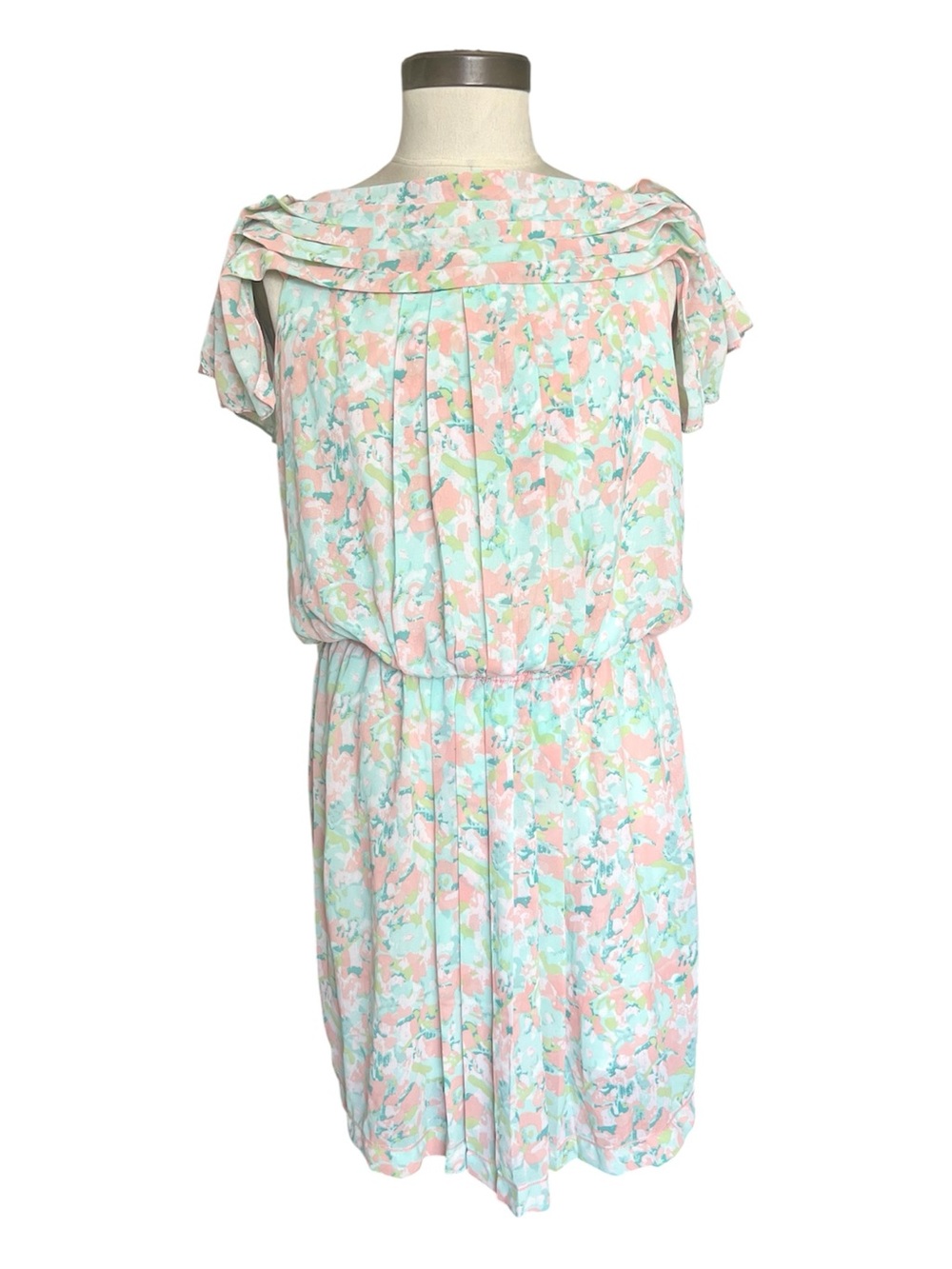 NWOT Max Studio Pastel Abstract Print Twee Dress SZ XL Wedding Brunch Pleated